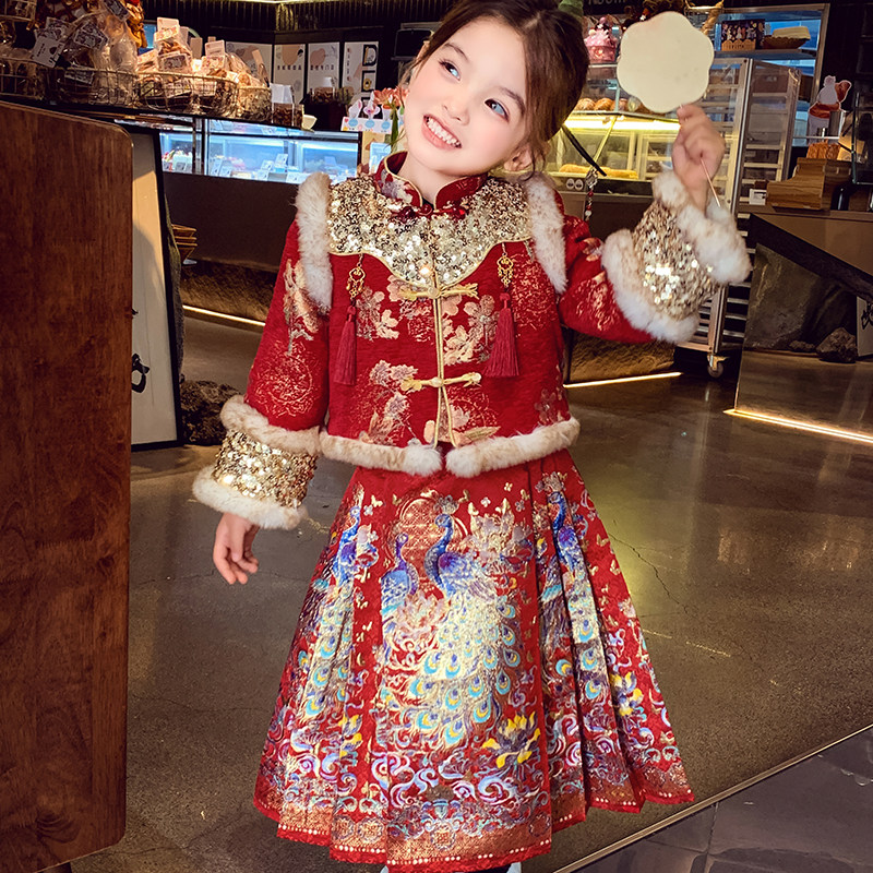 女童马面裙套装2025冬装新款儿童新中式汉服两件套女孩国风衣服,童装/婴儿装/亲子装,汉服,淘宝优惠券,粉丝福利购,淘宝优惠卷