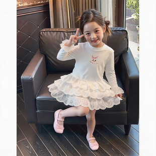 女童t恤连衣裙2026秋装新款洋气儿童蛋糕裙女宝宝白色长袖打底裙
