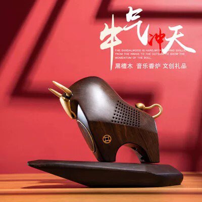 本兮牛器牛摆件播放器黑檀木茶室香炉蓝牙音箱牛气冲天生日礼物图片