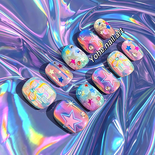 宥荷Studio 迷幻星空 高级感穿戴甲美甲定制假指甲手工定制短甲