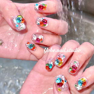 宥荷Studio   炸雷  新年奢华穿戴甲美甲定制假指甲手工定制短甲