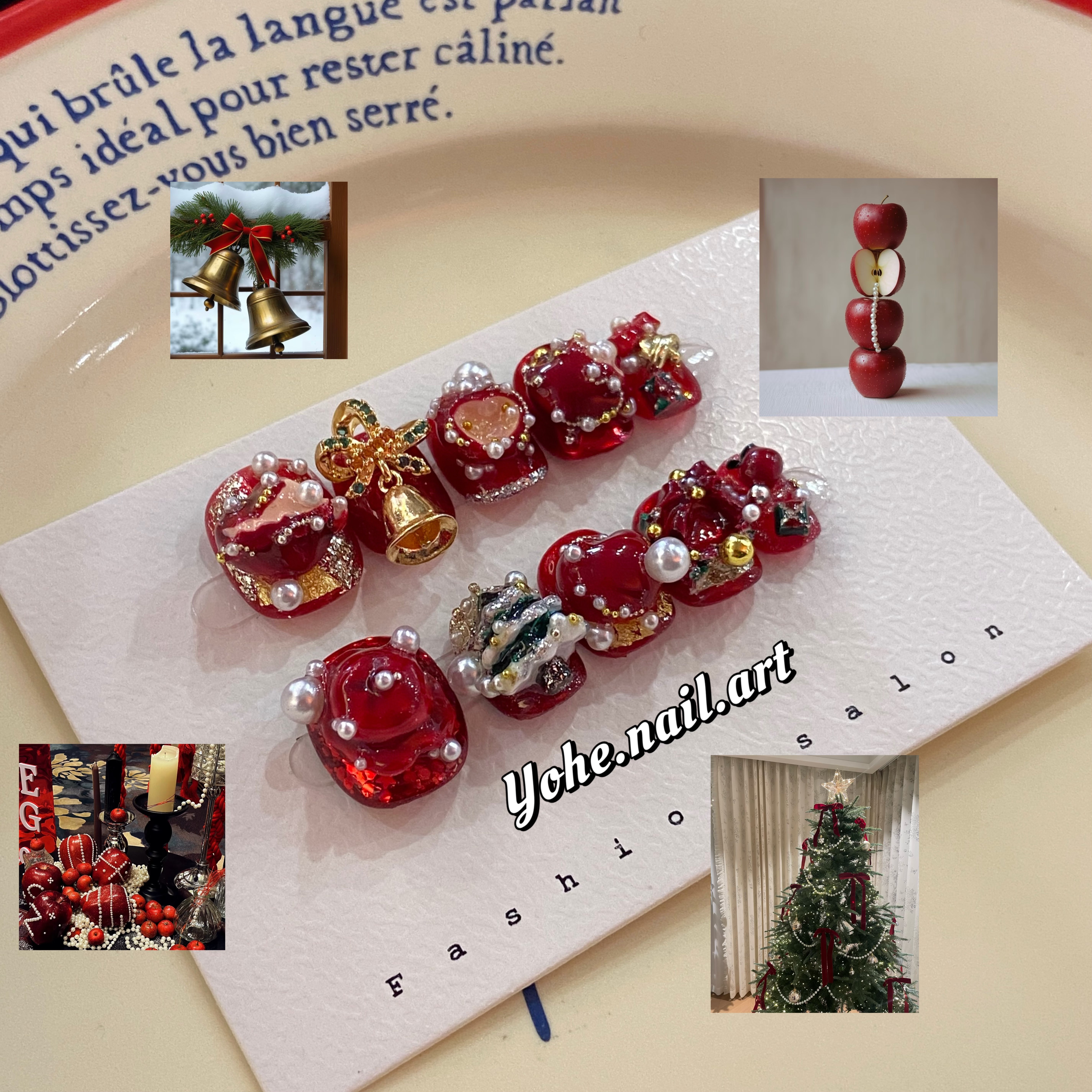 宥荷Studio 火红的圣诞 圣诞节限定穿戴甲美甲定制手工定制短甲