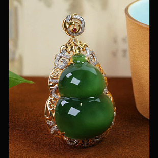 上新天然和田玉吊坠女老坑料白玉葫芦镶嵌18k金挂件送妈妈 春夏季