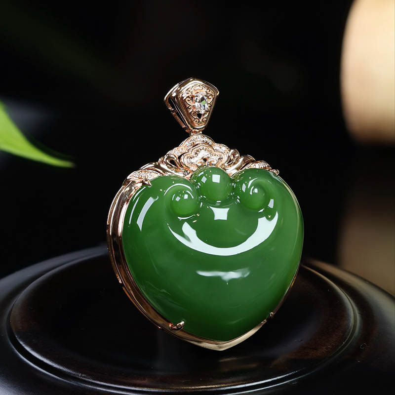 双十二天然和田玉吊坠女a菠菜绿碧玉如意镶嵌18k金挂件送妈妈长辈