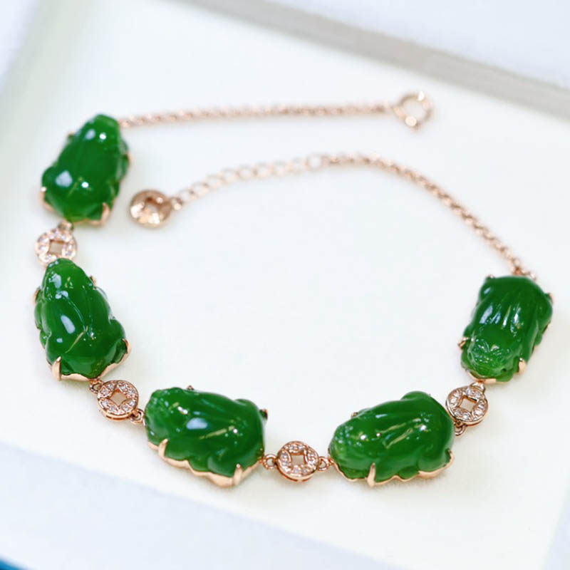 38焕新季天然和田玉手链女a菠菜绿碧玉貔貅镶18k金手串招财送老婆