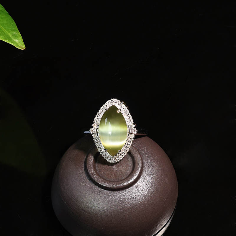 双十一天然和田玉戒指女冰种a满钻猫眼碧玉马眼镶18k金指环起荧光