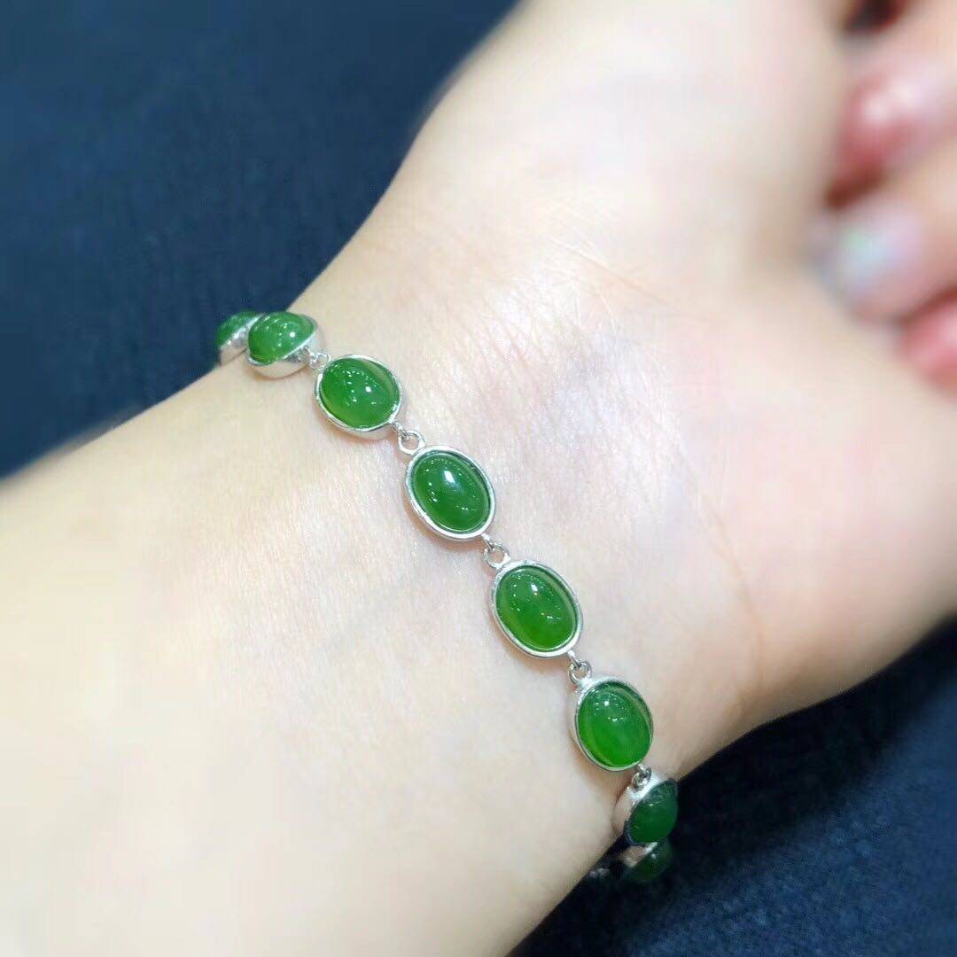 时尚简单高贵蛋面手链菠菜绿碧玉