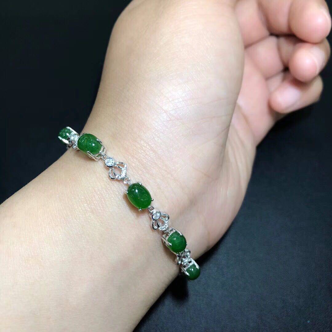 925纯银镶嵌手链礼物天然和田玉