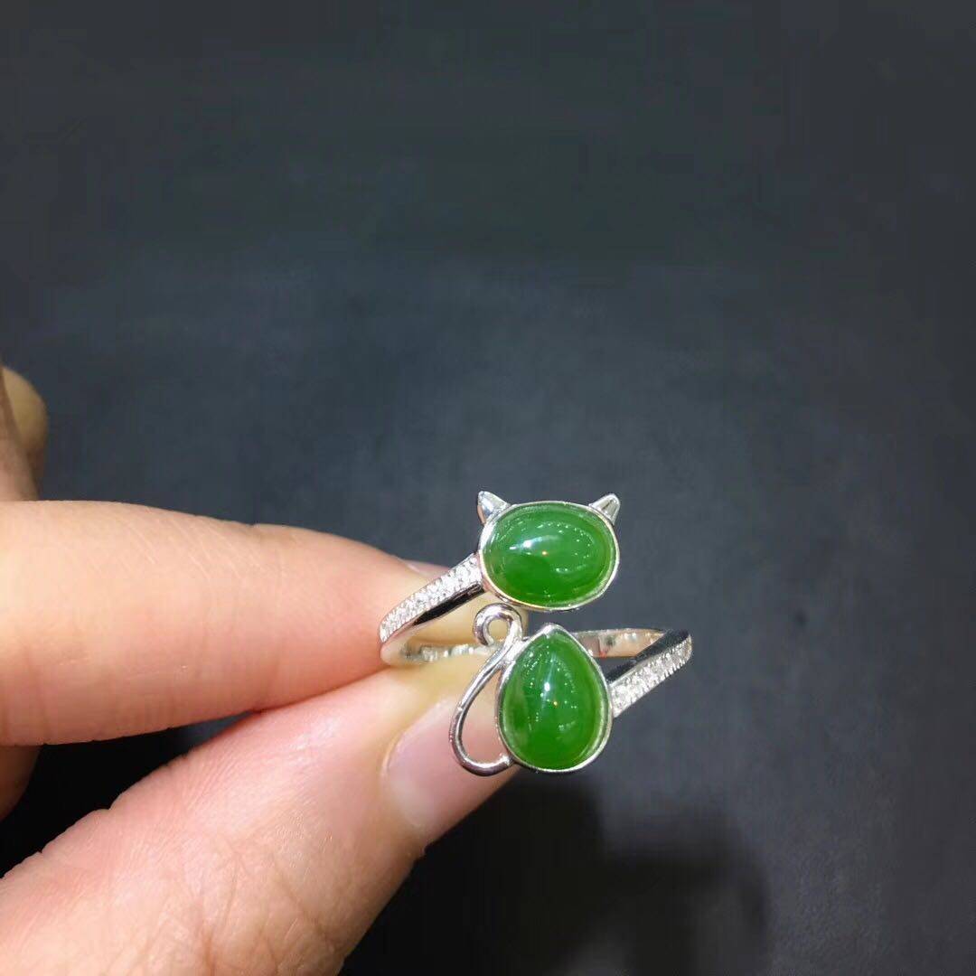 指环活口s925银水滴天然和田玉