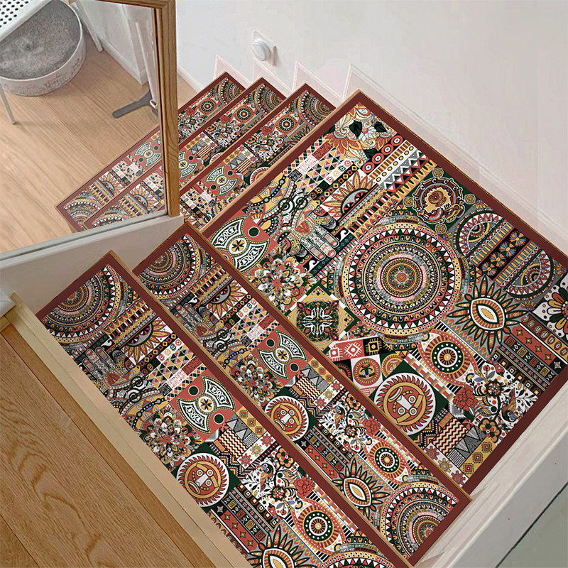 复古民族轻奢楼梯踏步垫可擦洗皮革地垫免胶自粘定制防滑台阶地垫,居家布艺,楼梯垫,淘宝优惠券,粉丝福利购,淘宝优惠卷