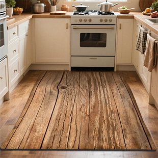 木纹原木风厨房地垫可擦洗长条防油污吸水防滑科技皮地毯免洗垫子