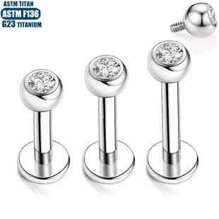 g23钛批发唇环穿孔唇饰钻石耳环内牙螺纹耳屏隔膜海螺穿孔小耳钉