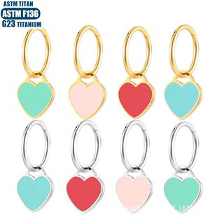 F136钛合金心形吊坠耳环无缝开口圈耳屏穿孔隔膜软骨环女穿刺