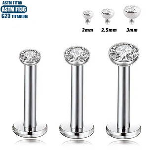 F136钛合金锆石唇钉内螺旋16G人体穿刺饰品耳钉隔膜耳屏穿孔耳环