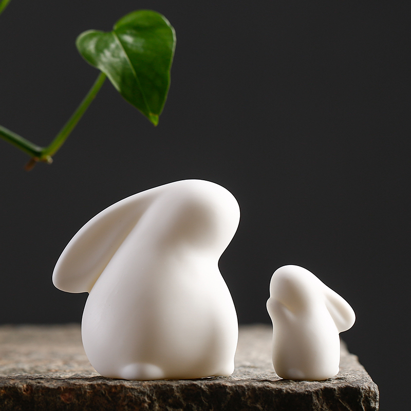 白瓷小兔子茶宠摆件茶桌茶台装饰品精品可爱茶玩手工可养茶盘摆设