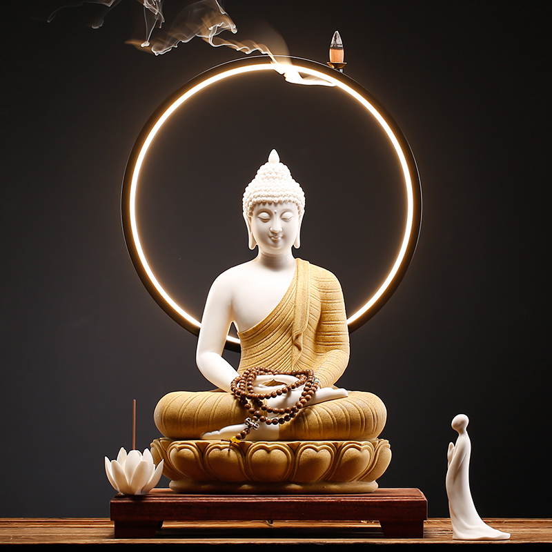 状元陶瓷发光泰式茶室佛像摆件
