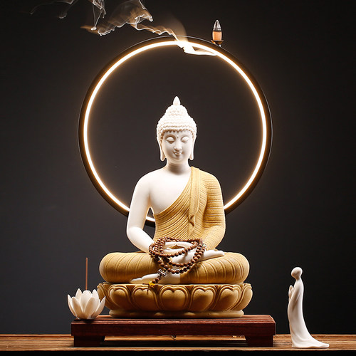 状元陶瓷发光泰式茶室佛像摆件