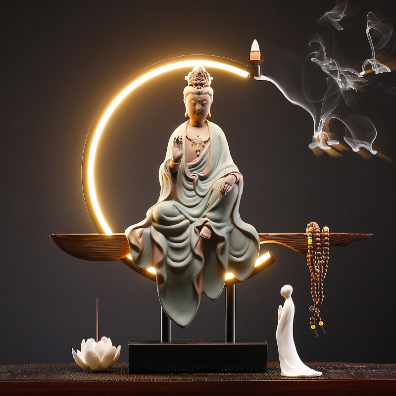 禅意倒流香炉观音摆件状元陶瓷