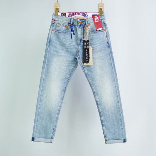 8002-10盎司赤耳丹宁男士牛仔裤子修身直筒时尚百搭夏季薄款9分裤