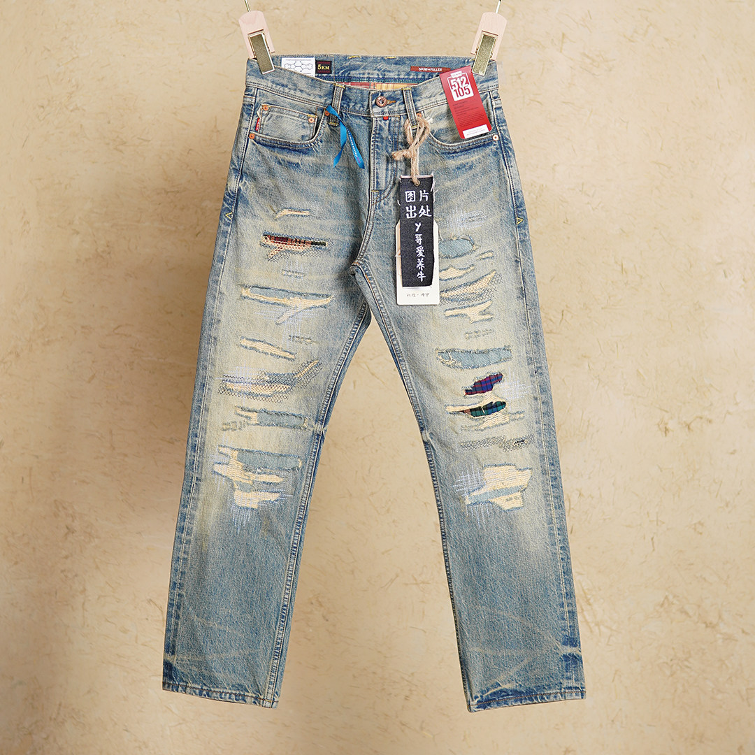 8006春秋14盎司赤耳丹宁男牛仔裤子中腰宽松直筒破洞美式休闲时尚,男装,牛仔裤,淘宝优惠券,粉丝福利购,淘宝优惠卷