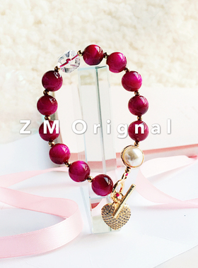 Z M Original原创设计玫红虎眼石手链情人节礼物时尚显白女款手串