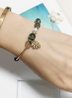 Z M Original 原创独立设计天然绿幽灵白水晶手链单圈手串礼物女