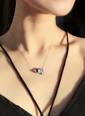 Z M Original原创设计项链女锁骨链925纯银网红天然蓝虎眼蓝晶石