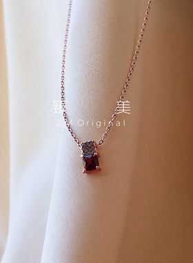 原创天然石榴925银项链小巧礼物