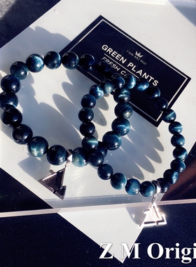 Z M Original原创设计天然虎眼石蓝侣新款蓝虎眼手链手串一对