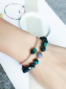 Z M Original原创设计蓝虎眼水晶女手链925纯银送女友款手串礼物