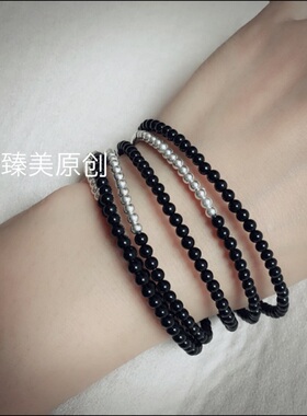 Z M Original臻美原创设计混搭黑玛瑙手链925纯银莲花佛珠手串女