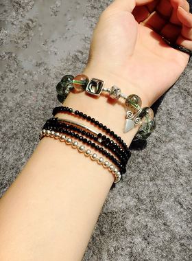 Z M Original原创设计天然绿幽灵水晶手链强力招财手串925纯银女