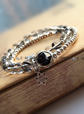 Z M Origina臻美原创设计黑发晶天然水晶手链女925银款情人节手串