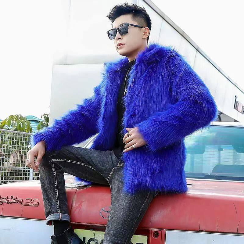 2024 새로운 가을 겨울 남성 모조 여우 모피 코트 유행 짧은 옷깃 두꺼운 따뜻한 모피 코트