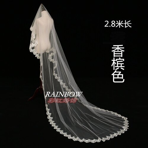 蕾丝花边新款长款拖尾头纱