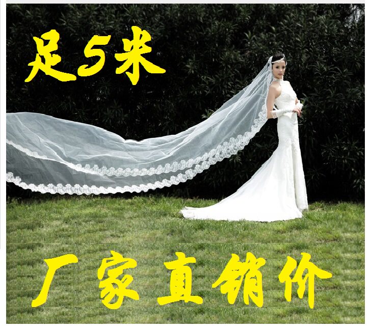 婚纱头纱超长拖尾蕾丝花边新款新娘结婚头纱蕾丝5米长|msdalam kategori Aksesori/Belt kulit/Hat/Muffler, aksesori pakaian perkahwinan, Veil - dari Buy2taobao.com untuk memberikan perkhidmatan ejen Taobao profesional membeli