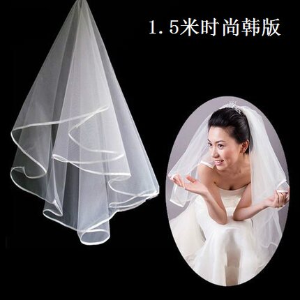彩虹婚饰 新娘头纱短款包边头纱韩版头纱 结婚纱头纱
