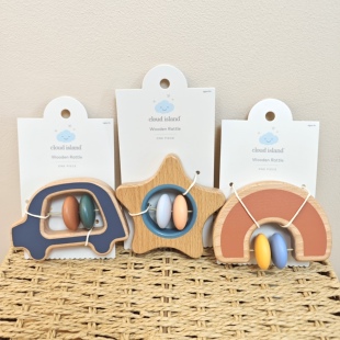 出口美国 ISLAND原装 木质婴幼儿磨牙手摇铃 可入口啃咬 CLOUD