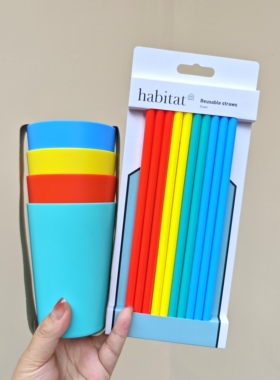 出口德国 DUNNES彩虹系列吸管+彩虹塑胶杯子 不含BPA 好好看