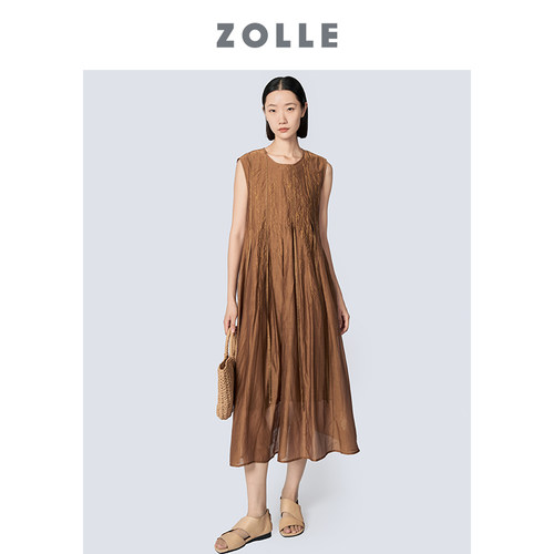 桑蚕丝ZOLLE高定刺绣无袖连衣裙
