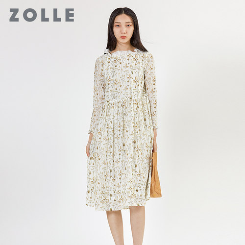 ZOLLE因为丝棉混纺优雅碎花裙