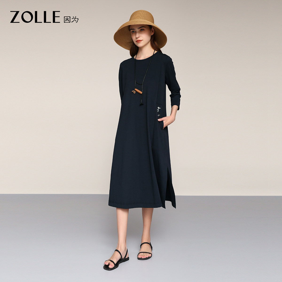 【ZOLLE因为】极简风百搭宽松印花连衣裙,女装/女士精品,连衣裙,淘宝优惠券,粉丝福利购,淘宝优惠卷