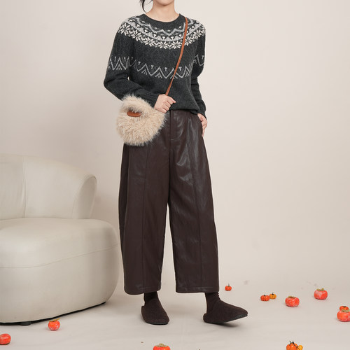 ZOLLE廓形宽松通勤风高腰PU皮裤