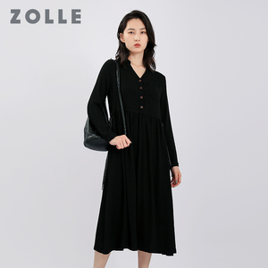 【ZOLLE因为】经典百搭舒适连衣裙黑色系抽绳设计26春