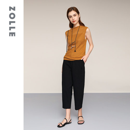 【亚麻精选】ZOLLE因为无袖纯色针织背心上衣打底女春夏新品