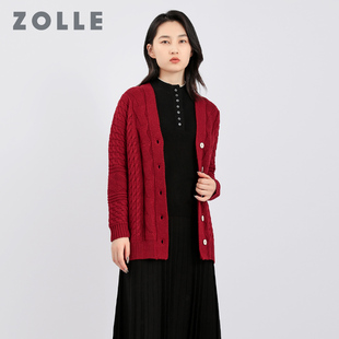 中长款 ZOLLE因为秋季 纯色百搭毛衫 显瘦女上衣气质针织开衫 新款