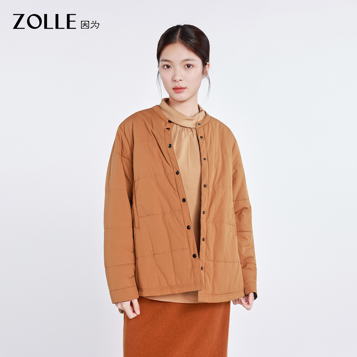 【ZOLLE因为】日系撞色短款保暖轻量女装棉衣