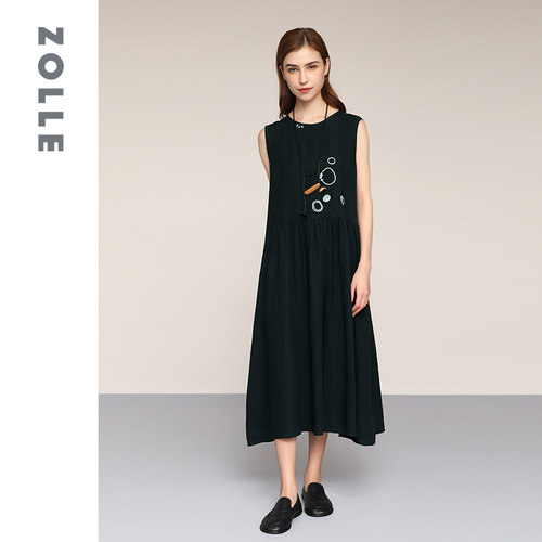 ZOLLE因为100%亚麻刺绣连衣裙