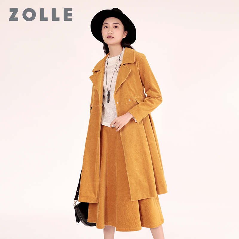 ZOLLE因为秋冬新款设计感女式显瘦风衣中长款纯色简约女式外套
