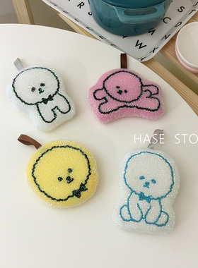 可爱小狗洗碗海绵擦双层可挂式厨房百洁布去污不沾油锅刷清洁杯刷